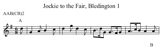 Jockie to the Fair, Bledington 1 - staff notation