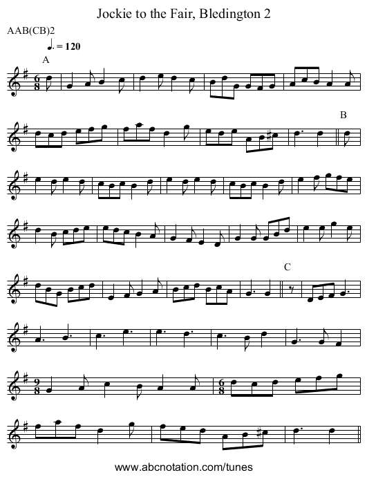 Jockie to the Fair, Bledington 2 - staff notation