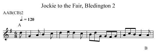 Jockie to the Fair, Bledington 2 - staff notation