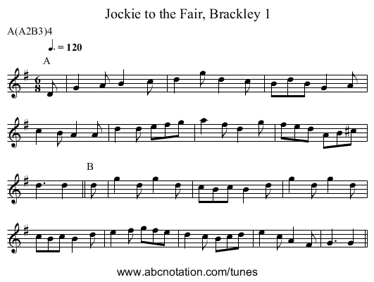 Jockie to the Fair, Brackley 1 - staff notation