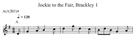 Jockie to the Fair, Brackley 1 - staff notation
