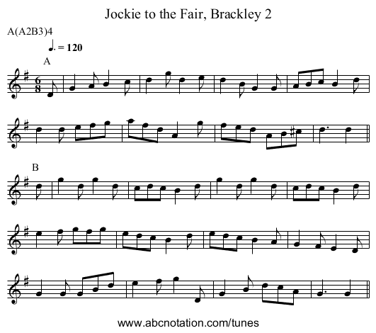 Jockie to the Fair, Brackley 2 - staff notation