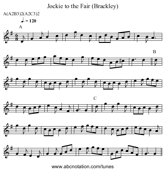 Jockie to the Fair (Brackley) - staff notation