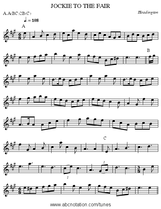 JOCKIE TO THE FAIR - staff notation