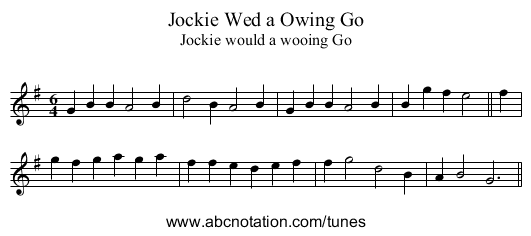 Jockie Wed a Owing Go - staff notation