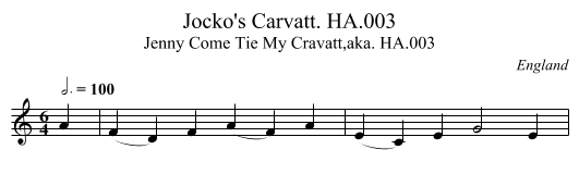 Jocko's Carvatt. HA.003 - staff notation