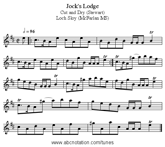Jock's Lodge - staff notation