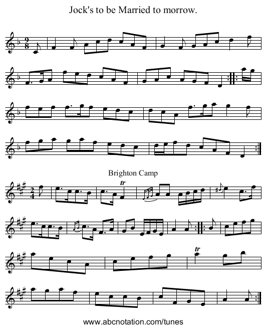 Jock's to be Married to morrow. - staff notation