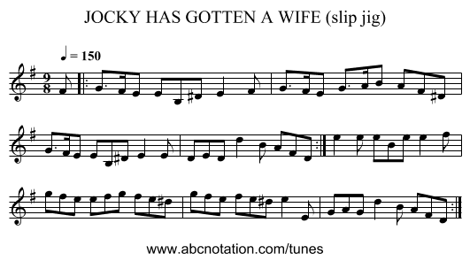 JOCKY HAS GOTTEN A WIFE (slip jig) - staff notation