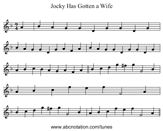 Jocky Has Gotten a Wife - staff notation