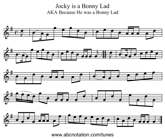 Jocky is a Bonny Lad - staff notation