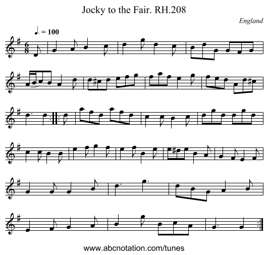 Jocky to the Fair. RH.208 - staff notation
