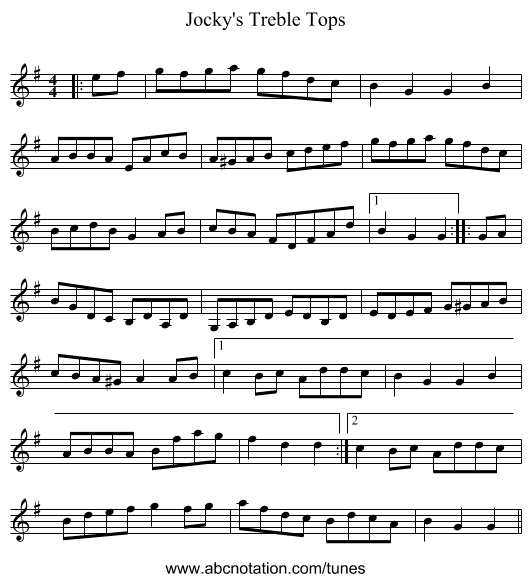 Jocky's Treble Tops - staff notation