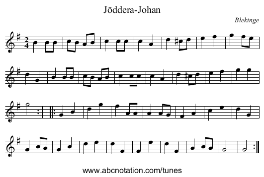 Jöddera-Johan - staff notation