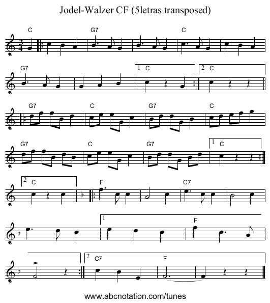 Jodel-Walzer CF (5letras transposed) - staff notation