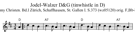Jodel-Walzer D&G (tinwhistle in D) - staff notation