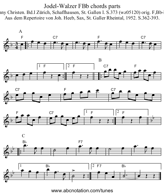 Jodel-Walzer FBb chords parts - staff notation
