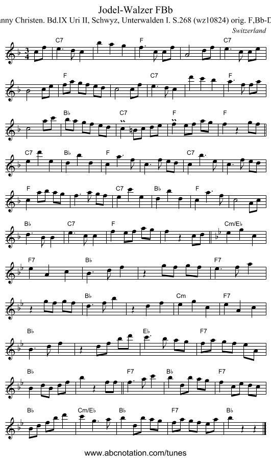 Jodel-Walzer FBb - staff notation