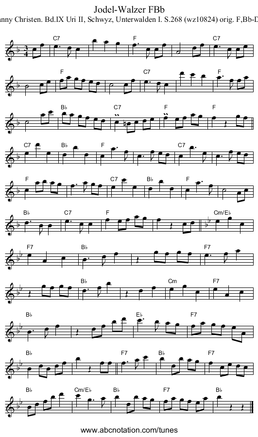 Jodel-Walzer FBb - staff notation