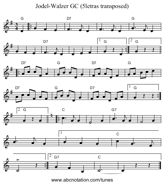 Jodel-Walzer GC (5letras transposed) - staff notation