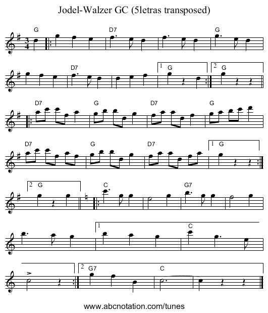 Jodel-Walzer GC (5letras transposed) - staff notation