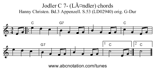 Jodler C 7- (LÃ¤ndler) chords - staff notation