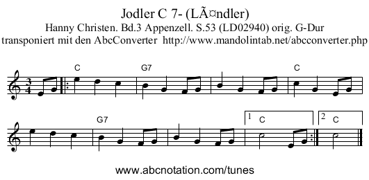 Jodler C 7- (LÃ¤ndler) - staff notation