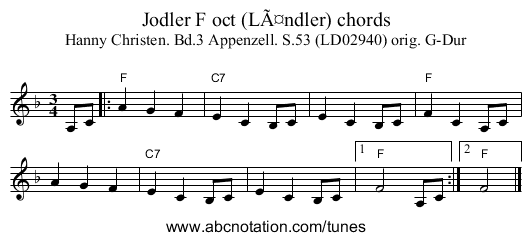Jodler F oct (LÃ¤ndler) chords - staff notation