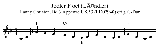 Jodler F oct (LÃ¤ndler) - staff notation