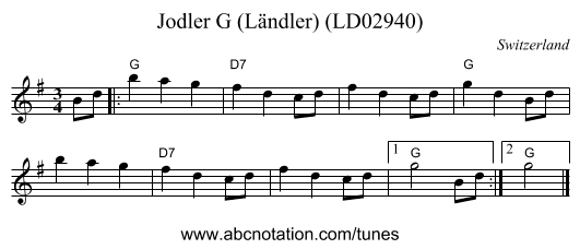 Jodler G (Ländler) (LD02940) - staff notation