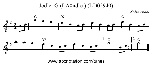 Jodler G (LÃ¤ndler) (LD02940) - staff notation