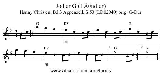 Jodler G (Ländler) - staff notation