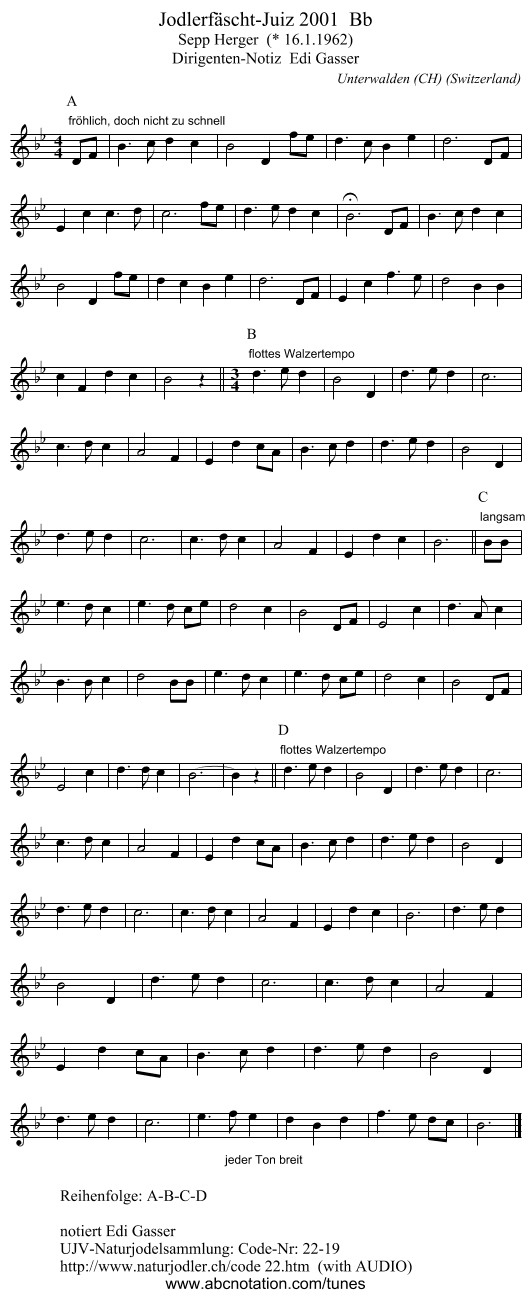 Jodlerfäscht-Juiz 2001  Bb - staff notation