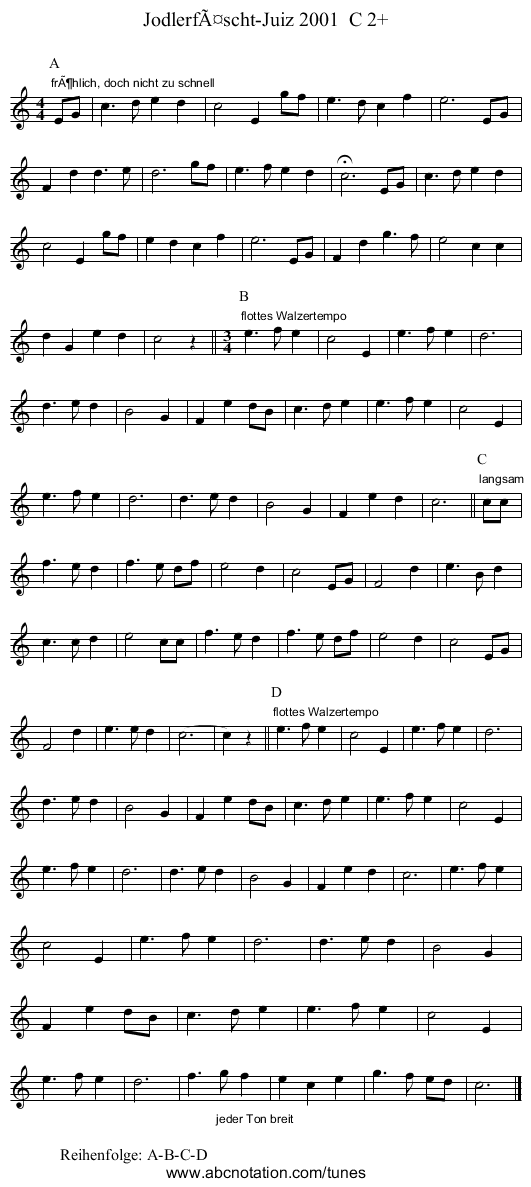 JodlerfÃ¤scht-Juiz 2001  C 2+ - staff notation