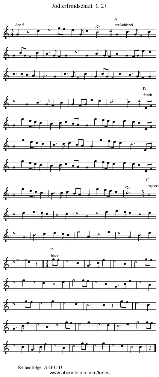 Jodlerfrindschaft  C 2+ - staff notation
