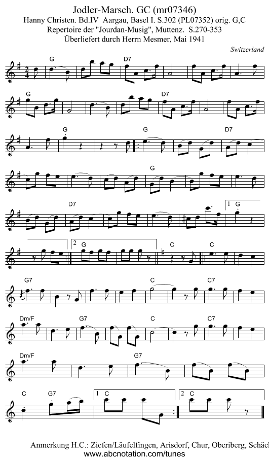 Jodler-Marsch. GC (mr07346) - staff notation