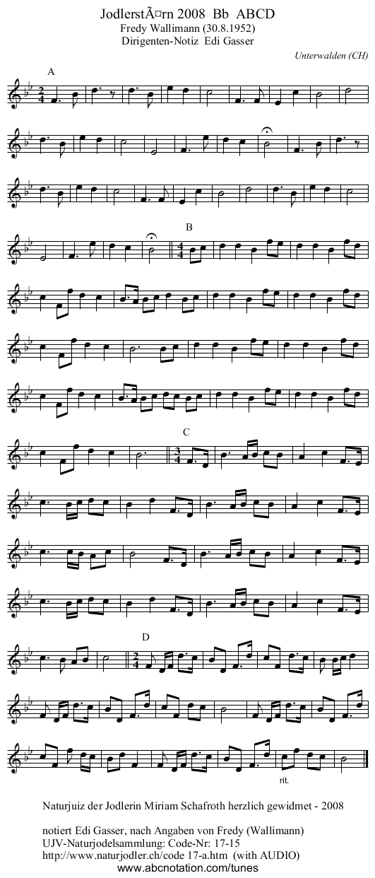 Jodlerstärn 2008 Bb ABCD - staff notation