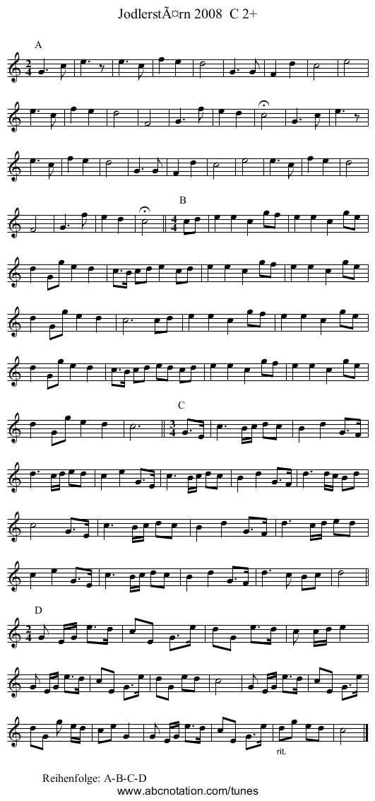 Jodlerstärn 2008 C 2+ - staff notation