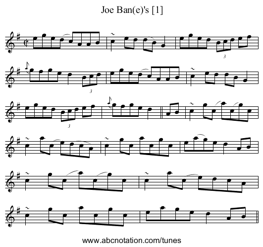 Joe Ban(e)'s [1] - staff notation