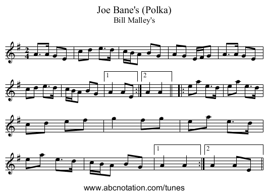 Joe Bane's (Polka) - staff notation