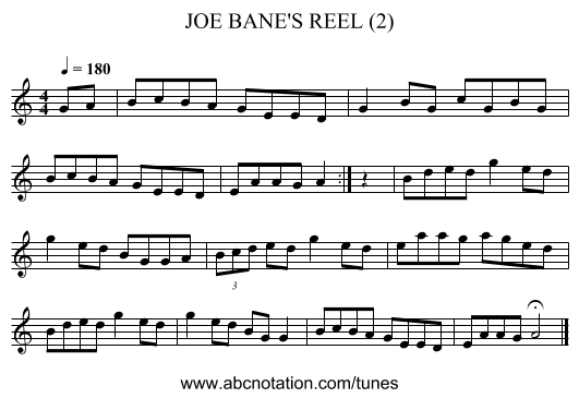 JOE BANE'S REEL (2) - staff notation