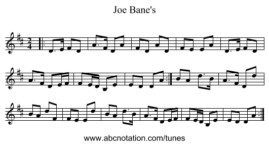 Joe Bane's - staff notation