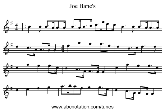 Joe Bane's - staff notation