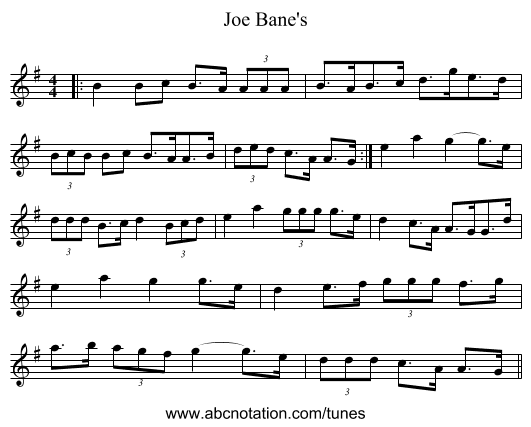 Joe Bane's - staff notation