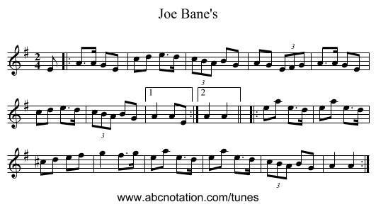Joe Bane's - staff notation