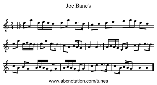 Joe Bane's - staff notation