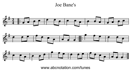 Joe Bane's - staff notation