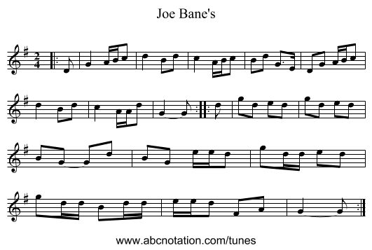 Joe Bane's - staff notation