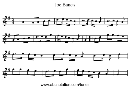 Joe Bane's - staff notation