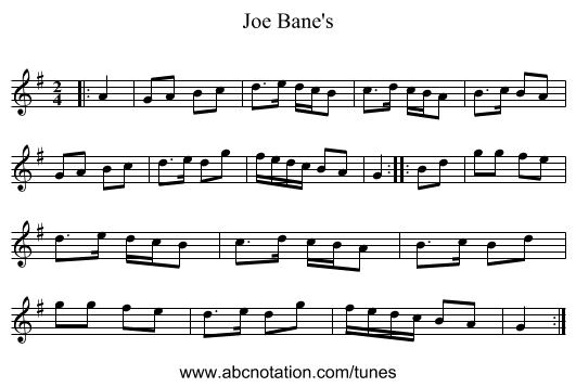 Joe Bane's - staff notation